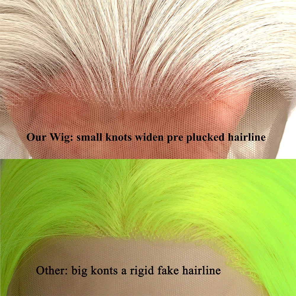Voguequeen Platinum Blonde Synthetic Lace Front Wigs Silky Straight Heat Resistant Fiber Daily Wear For Women