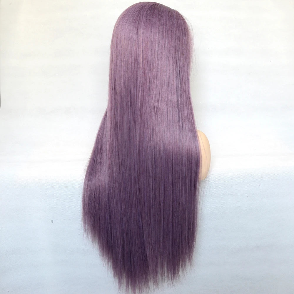 Voguequeen Platinum Blonde Synthetic Lace Front Wigs Silky Straight Heat Resistant Fiber Daily Wear For Women