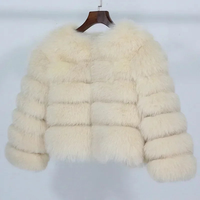 Real Fox Fur Coat Winter Jacket Women O-neck Thick Fashion 2025 & 2026 Natural Fox Fur Raccoon Outerwear Warm Luxury Female Plus Size