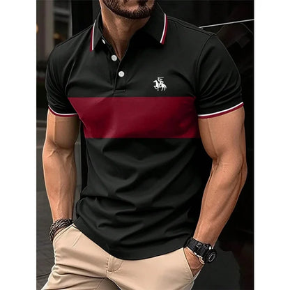 3D Print Striped Color Block Polo Shirt For Men Colorful Pattern T-Shirt Summer Casual Lapel Tops Loose Short Sleeve Street Tees