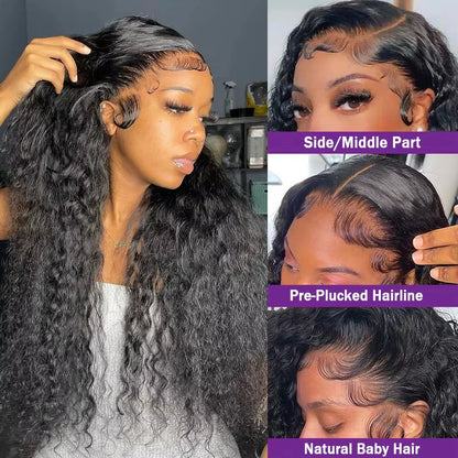 13X4 13X6 Water Wave Hd Transparent Lace Front Wigs Deep Wave Lace Frontal  Pre Plucked Curly 100% Human Hair Wigs 250 Density