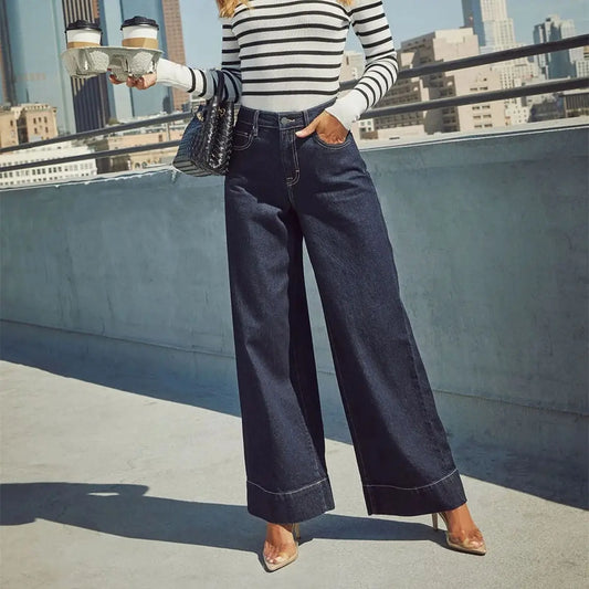 Fashion Wide Leg Jeans Women 2026 Spring Autumn New Retro High Waist Pant Solid Chic Casual Trousers Office Lady Street Pants