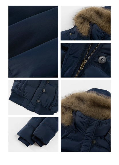 Autumn Winter Fur Hooded Jacket Women Outerwear Thick Dowon Cotton Padded Slim Short Parkas Female Cropped Puffer Bubble Coat