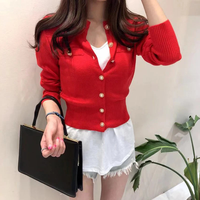 2026 Autumn Long Sleeve Fashion Women Cardigans Sweater Knitted Coat Short Casual Single Breasted Korean Slim Chic Ladies Tops