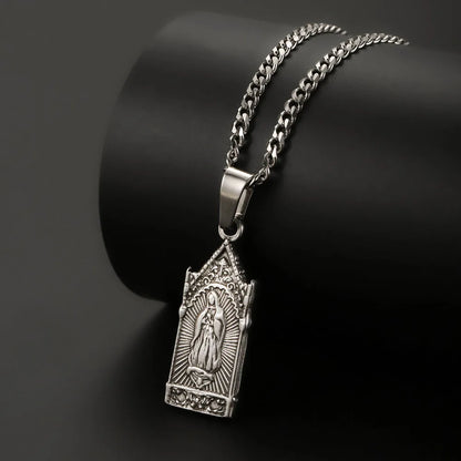 1PC Vintage Fadeless Stainless Steel Virgin Mary Necklace for Men Women Saint Benedict Medal Necklace Men Spiritual Jewelry