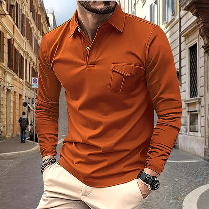 Spring and Autumn Men's Polo Shirt Lapel Pocket T-shirt Men's Business Casual Long sleeved European and American Plus Size