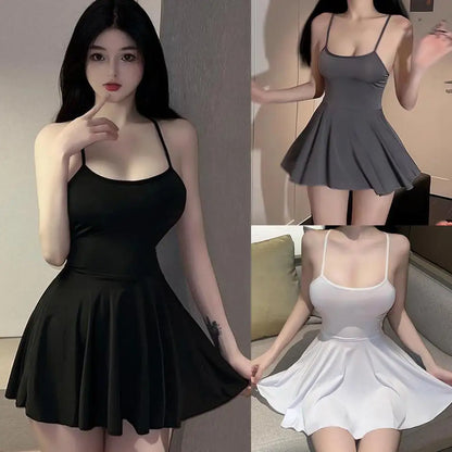 Sexy Women Pleated Micro MINI Dress Bandage Smooth Uniform Slip Mini Dress Night Club Outfits Allure Ruffled Dress Backless