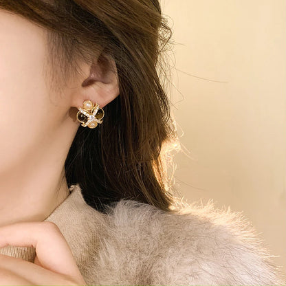 2025 New Design Natural Tiger Eye Stone Micro inlaid Zircon Geometric Earrings for Women's Trendy Jewelry Luxury Accessories