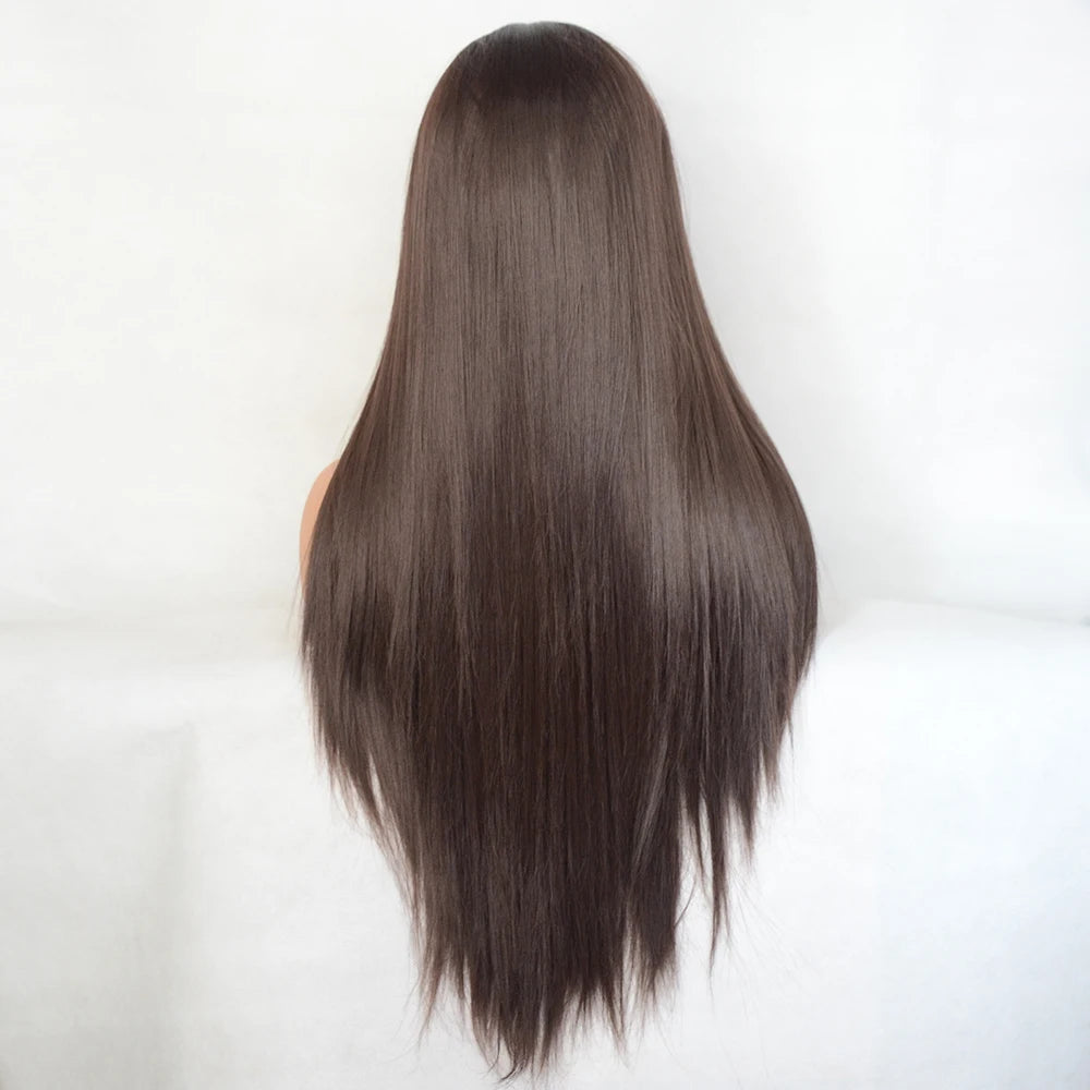 Voguequeen Platinum Blonde Synthetic Lace Front Wigs Silky Straight Heat Resistant Fiber Daily Wear For Women