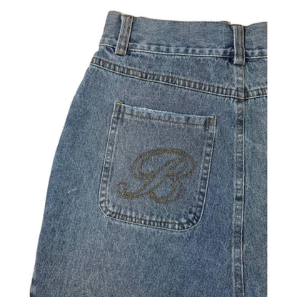 Deeptown Y2k Vintage Harajuku Denim Shorts Women Washed Letter Embroidery Tassels American Retro Jeans Man Baggy Hip Hop Jorts