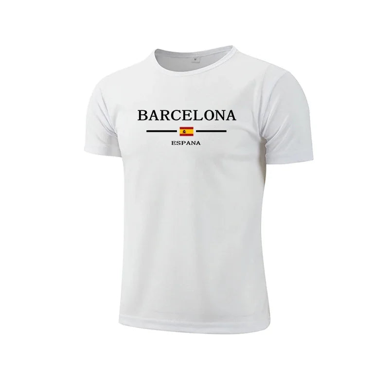 Barcelona Hot Sale Men's Summer Sports T-shirt High Quality Breathable Quickdry Tee Male Versatile Marathon Fitness Football Top