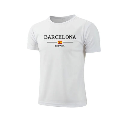 Barcelona Hot Sale Men's Summer Sports T-shirt High Quality Breathable Quickdry Tee Male Versatile Marathon Fitness Football Top
