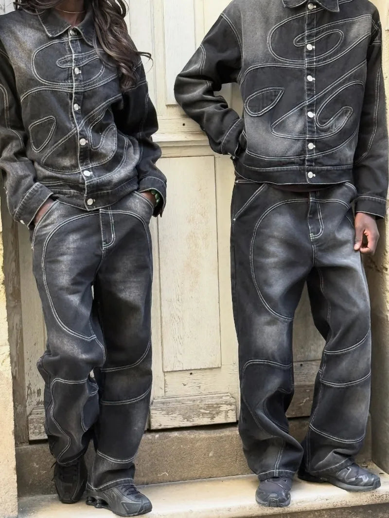 New Retro Striped Embroidery Fashion Loose Men Suit Street Hip Hop Harajuku Y2K Casual Oversized Single Breasted Jacket