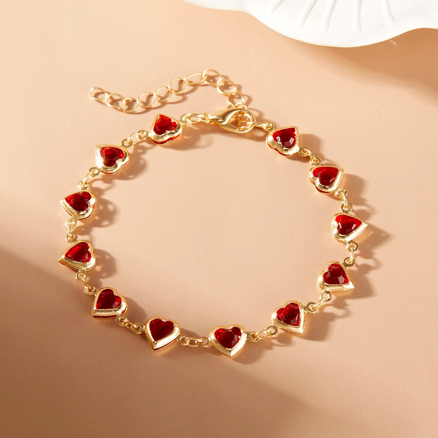 Elegant Red Crystal Zircon Metal Chain Bracelets for Women Colorful Heart Bracelets Party Wedding Girl Wrist Jewelry Gift