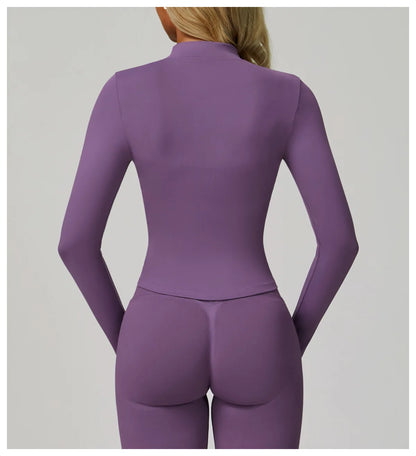 New Women Seamless Zipper Jacket Yoga Long Sleeved Gym Top Yoga Push Up Jacket Fitness Running Workout Sport Coat Women's Shirts