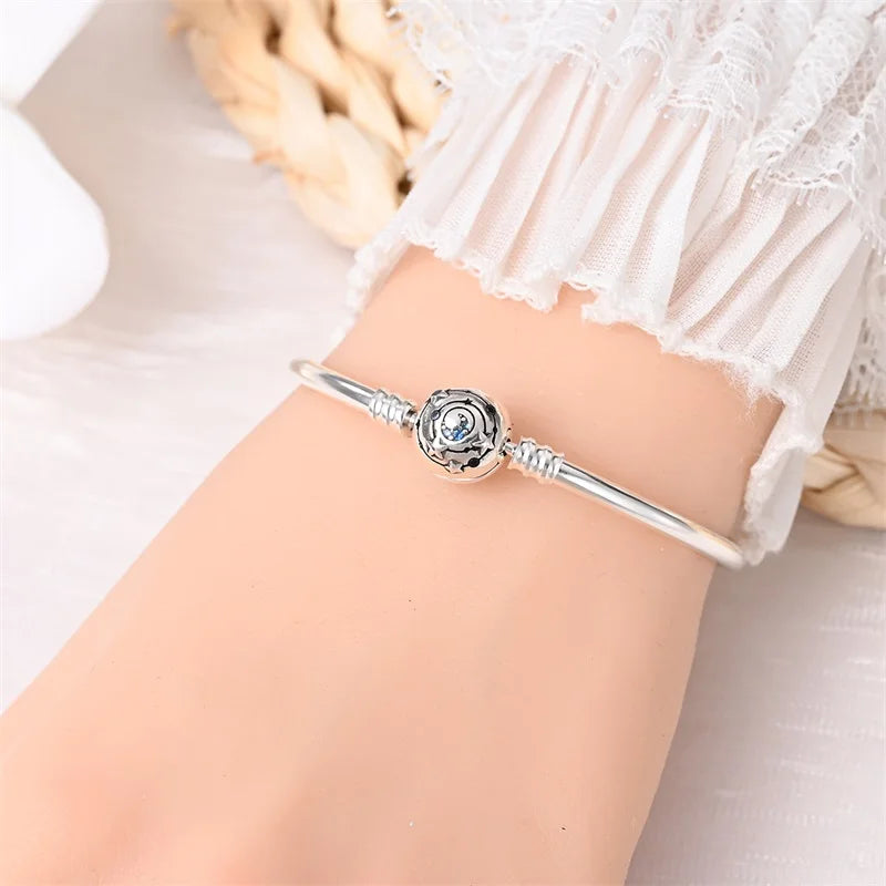 Bracelet Silver 925 Original 17-20CM Star Moon Sun Four Leaf Clover Green Zircon Bracelets Fit DIY Charms Birthday Jewelry Gifts