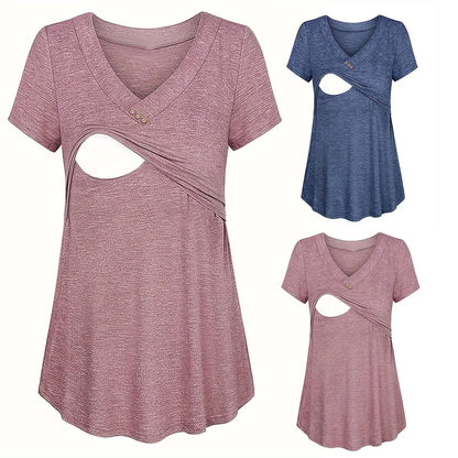 Casual Womens Maternity T-Shirt Top Summer Soild Color Short Sleeve  Tee Shirt Crew Neck Basic Nursing Tops Comfort Tee