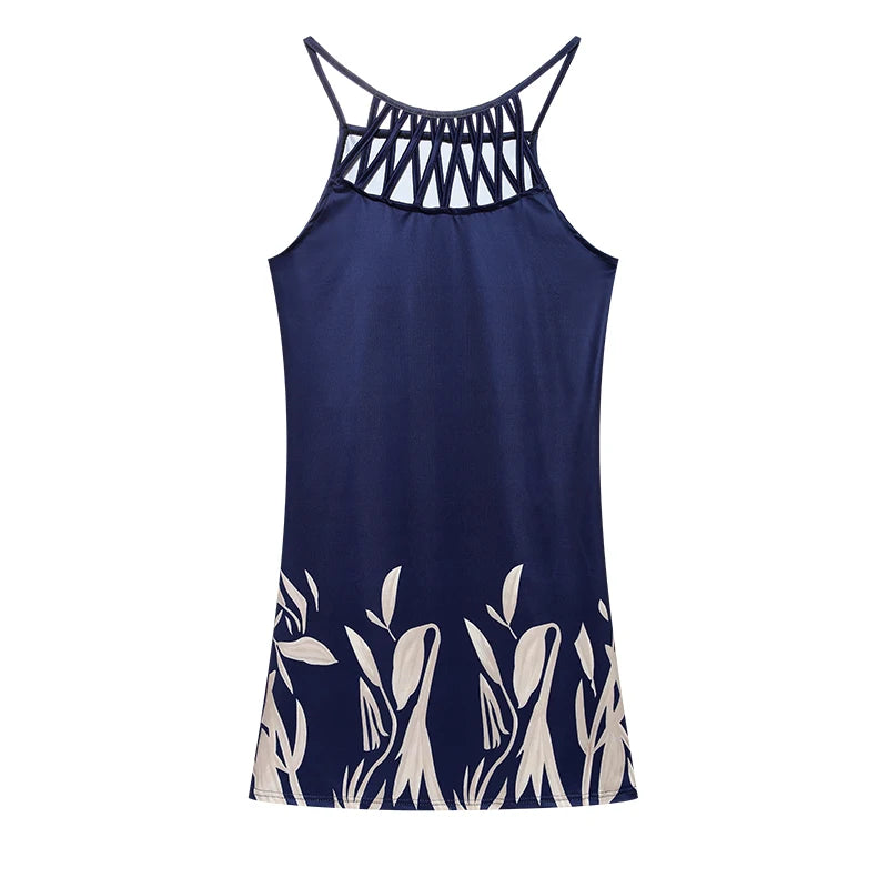 2024 Summer National Wind Positioning Printing Mesh Belt Sleeveless Casual Dress