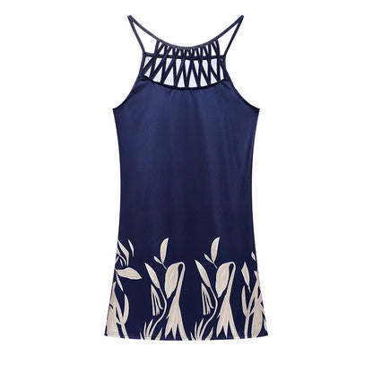 2024 Summer National Wind Positioning Printing Mesh Belt Sleeveless Casual Dress