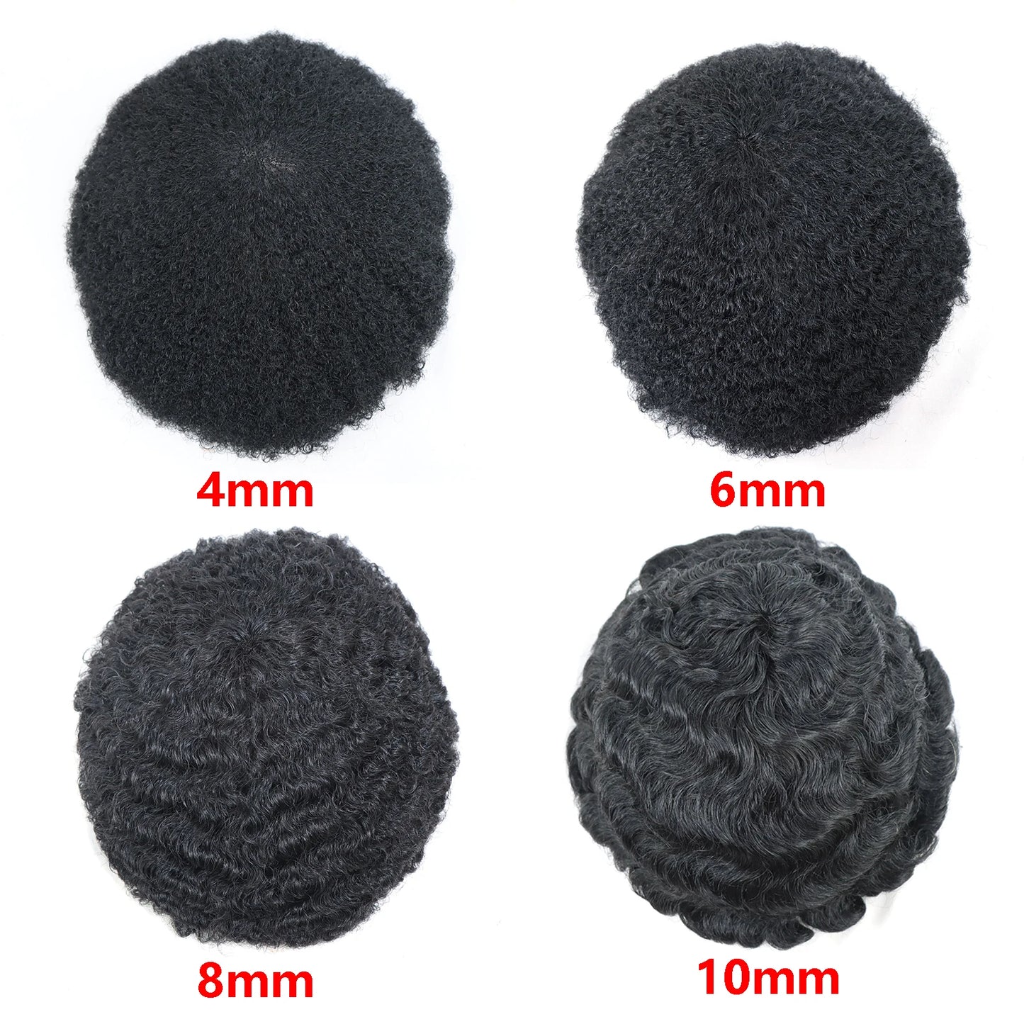 Men’s Toupee 6 Inch Human Hair Afro Curly Wig Full Lace Base 4mm Curls Natural Black 130% Density Breathable Replacement System