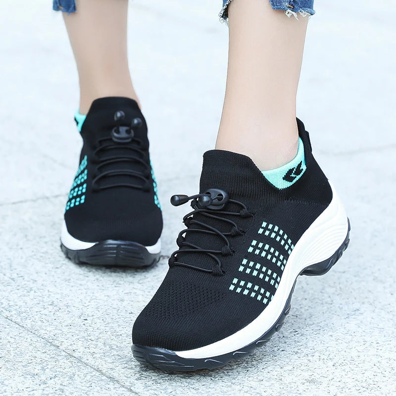 Women Walking Shoes Breathable Fly Weaving Sneakers Non Slip Casual Shoes 7 Color Size 35-45