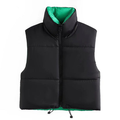 Fall Winter Warm Cropped Vest Jackets for Women Fashion Sleeveless Stand Collar Zip Up Puffer Waistcoat Street Style Outwear