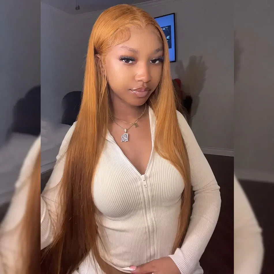 Bone Straight Honey Blonde Wig Human Hair Wigs 13x6 Hd Lace Frontal Wigs For Women 200% Density 27# Colored Lace Front Wigs