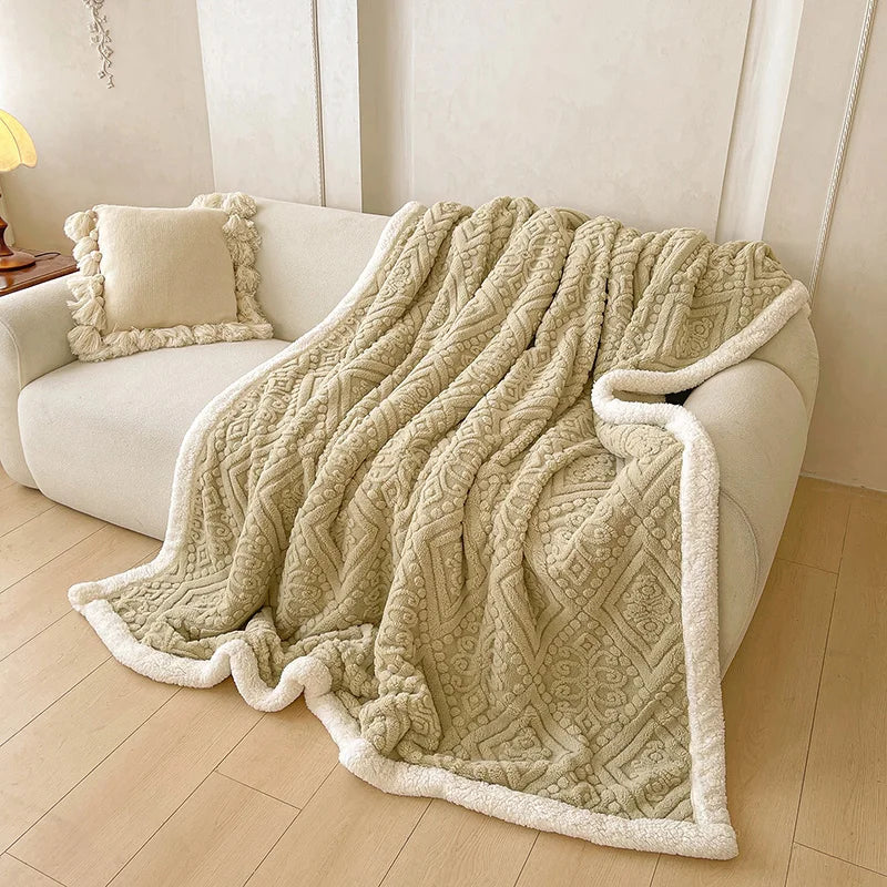 Winter Double Layer Sherpa Blanket Thicken Warmth Blankets for Bed 5D Carved Nap Blanket Quilt Plush Fuzzy Flannel Fleece Quilts