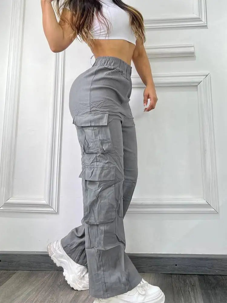 New Straight Cargo Pants Women High Waist Baggy Trousers Casual Wide Leg Slim Vintage Y2K Streetwear Pocket Fashion Casual Pants