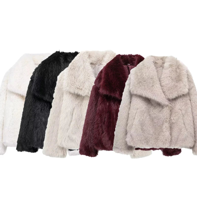 HXAO Winter Faux Fur Coat 2024 Woman New in coats Autumn Fur Plush Fluffy Jacket Warm Red Gray Black White Fur Coat Outerwears