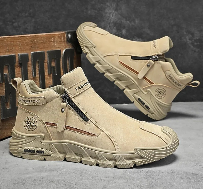 Mens Casual Labor Shoes Fashion Zipper Versatile Men Outdoor Climbing Shoes Non Slip Wear-resistant Sneakers Zapatos Para Hombre