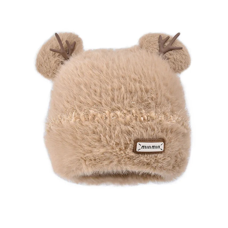 Knitted Hat Beanie Winter Warm Fleece Lined Reindeer Antlers Korean Style Cute Christmas Party Women Girls Thickened Thermal