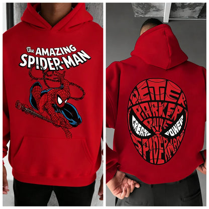 Marvel Spider Man Cotton Hoodie Autumn Winter Warm Wear Versatile Pocket Design for Casual Travel and Mountain Climbing