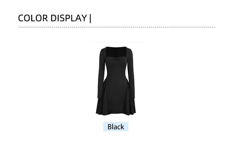 Solid Colour Square Neck Mini Dress Trimmed with Bow and Ruffle Solid Colour Pullover Dress Best for Spring/Summer