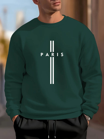 Men's autumn and winter fashionable casual loose Paris letter print fleece pullover long sleeved round neck sweatshirt