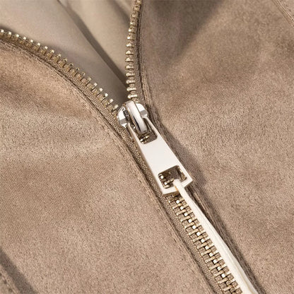 New autumn and winter women's casual loose suede texture effect hooded long sleeved solid color pilot jacket jacket