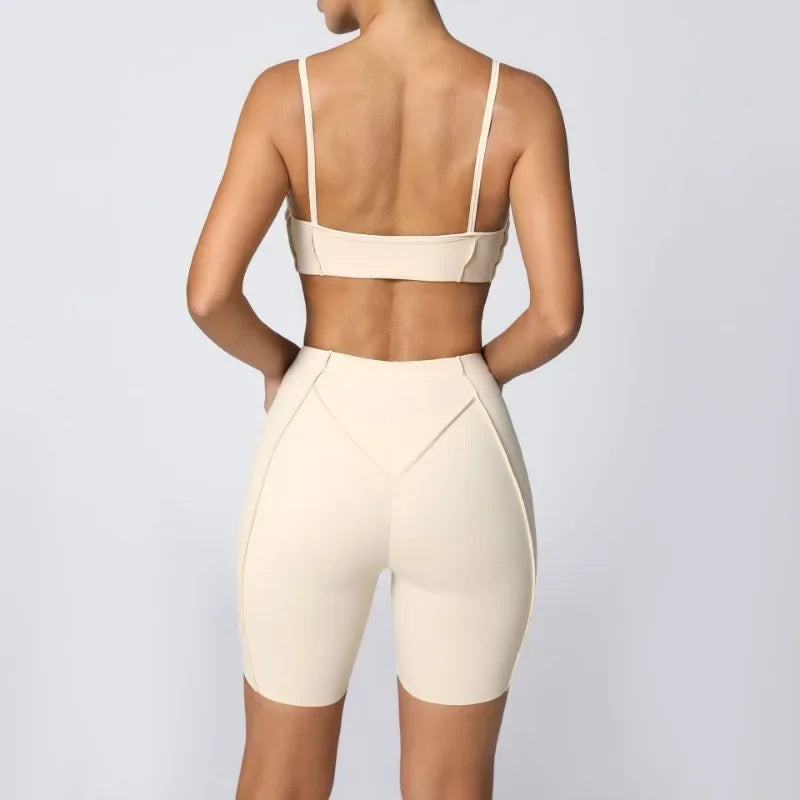 Yoga Fitness Sports Sets High Waist Hip-lifting Shorts Open Back Bra Suit Casual Running Workout Gym Leggings Sexy Set for Women