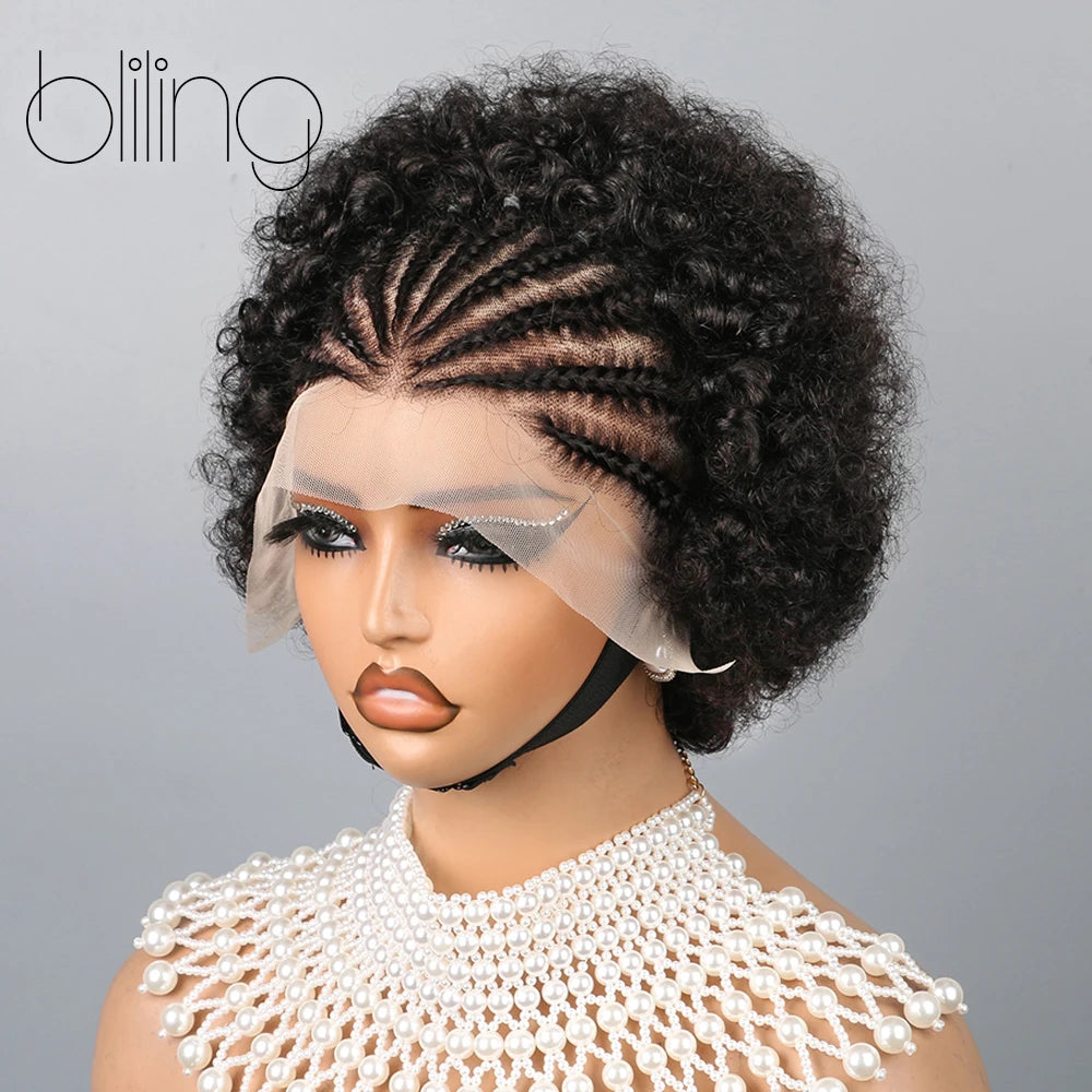 Afro Kinkycurly Wig Human Hair, 13x4 Lace Front Glueless Bob Wigs, 180 Density Pre Plucked Transparent Lace Frontal Wig