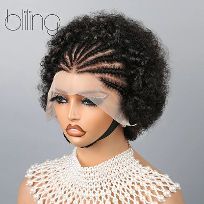 Afro Kinkycurly Wig Human Hair, 13x4 Lace Front Glueless Bob Wigs, 180 Density Pre Plucked Transparent Lace Frontal Wig