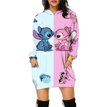 Y2k Stitch Dresses for Women 2024 Disney Woman Clothes Mini Dress With Hood Hoodie Kawaii Fashion Luxury Party Sweater Dress 3XL