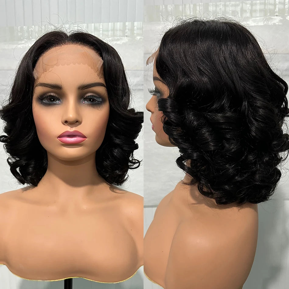 100% Human Hair Wig Highlight Bob Bouncy Loose Curly 12" 250% Density 5x5 HD Lace Closure Glueless Wigs Human Hair Ready To Wear