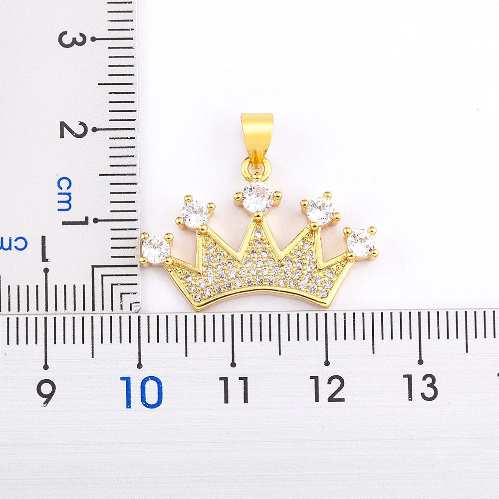 Nidin New Fashion Crown Shape Pendant Collar Gold Color Chain Choker Shiny Zircon Necklace for Women Man Jewelry Party Gifts