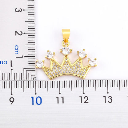 Nidin New Fashion Crown Shape Pendant Collar Gold Color Chain Choker Shiny Zircon Necklace for Women Man Jewelry Party Gifts