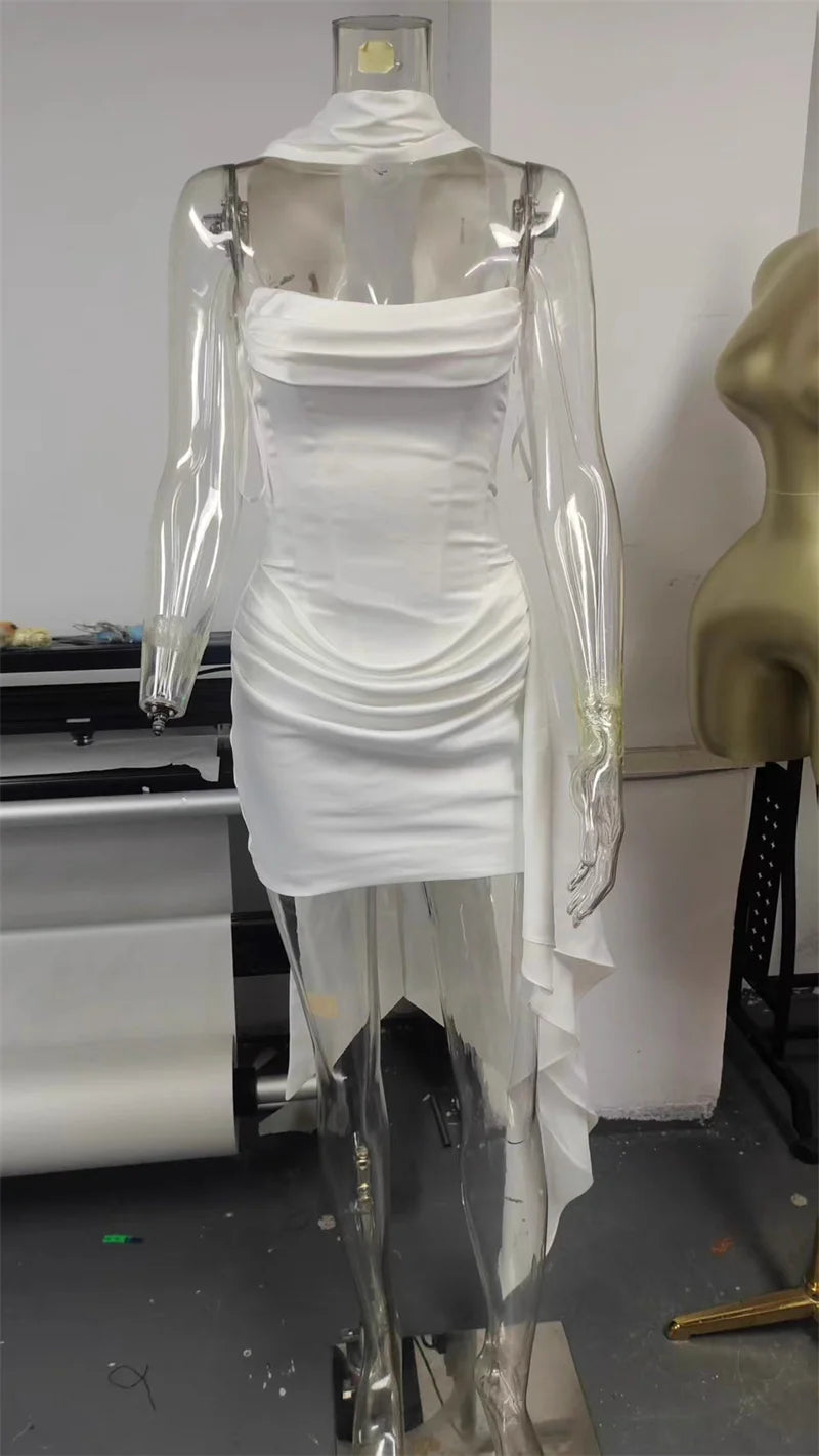 Mozision Off-shoulder Strapless Sexy Mini Dress Women Elegant Sleeveless Backless High Waist Draped Ruched Club Party Dresses