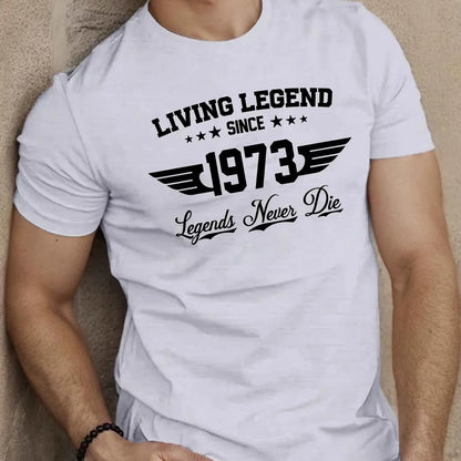 Summer men's 100 cotton casual loose plus size SINCE 1973 pattern printed sports comfortable round neck short sleeved T-shirt