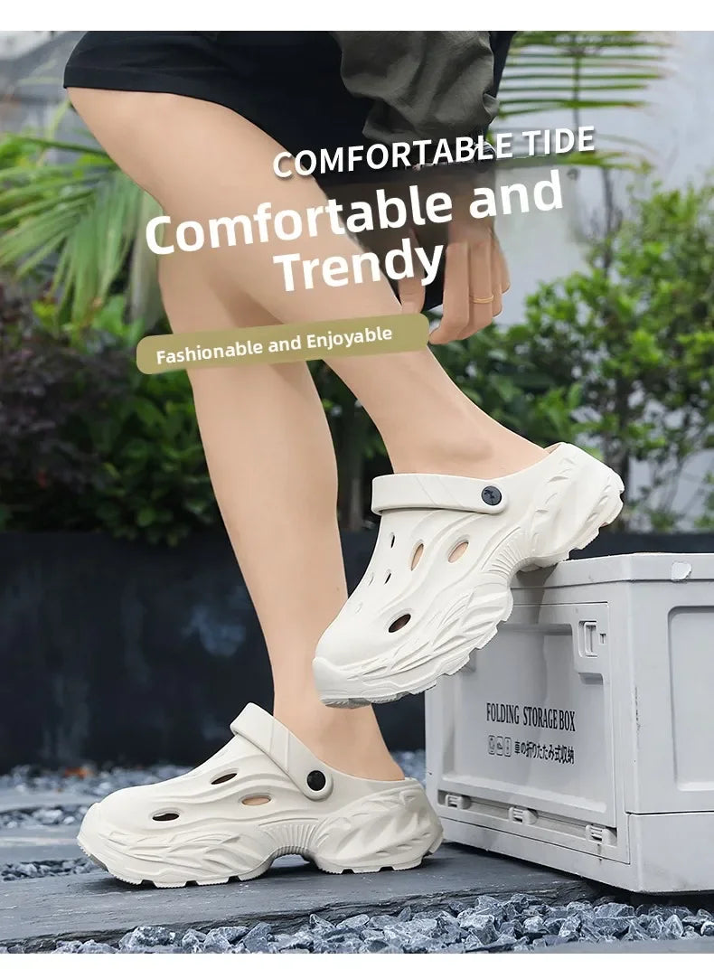 Summer New High-quality EVA Perforated Breathable Wearable Casual Solid Color Simple Thick-soled Large-sized Couple Sandals