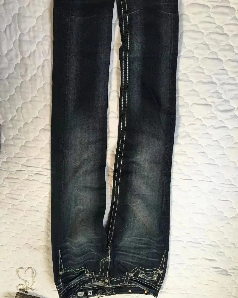 American New Fashion Oversized Embroidered Baggy Jeans Women Y2K High Street Harajuku Gothic Joker High Waist Wide Leg Pants