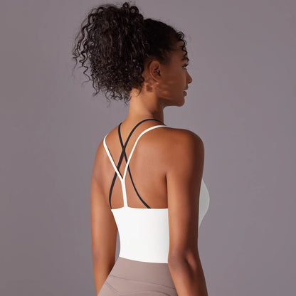 New Women Fitness Sports Bra Top Gym Yoga triangle backless Athletic Back Cutout Cross Tight Workout Soft With Chest Pad