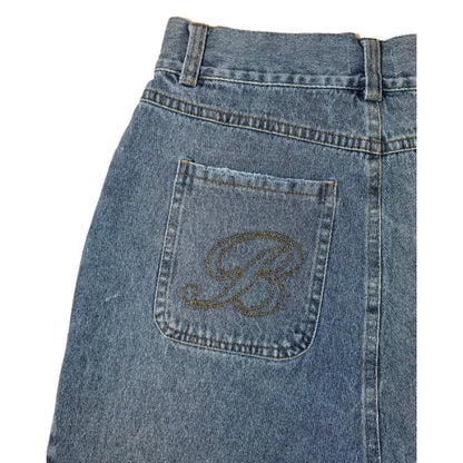 Deeptown Y2k Vintage Harajuku Denim Shorts Women Washed Letter Embroidery Tassels American Retro Jeans Man Baggy Hip Hop Jorts