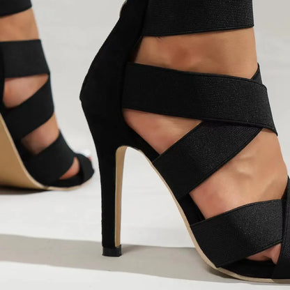 Black Sexy Open Toes Gladiator Shoes Womens Sandals Super High Heel Pumps Ladies Broadband Back Zipper Party Wedding Sandal